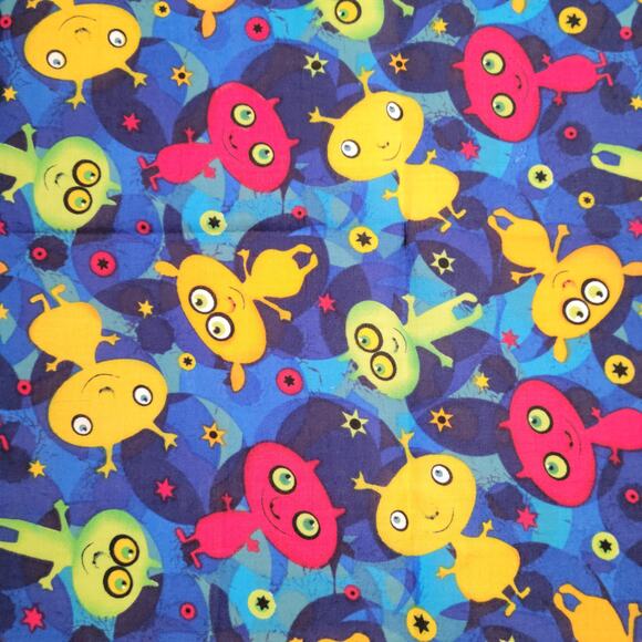Cotton Fabric Colorful Aliens Stars Blue Space Print 18" x  44" Hancock Fabrics - Picture 7 of 14